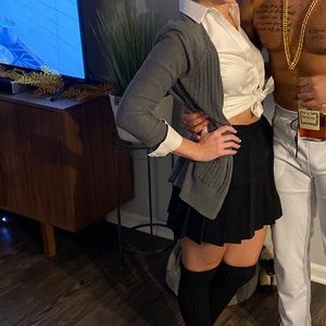 90s Britney Spears schoolgirl skirt and poofs